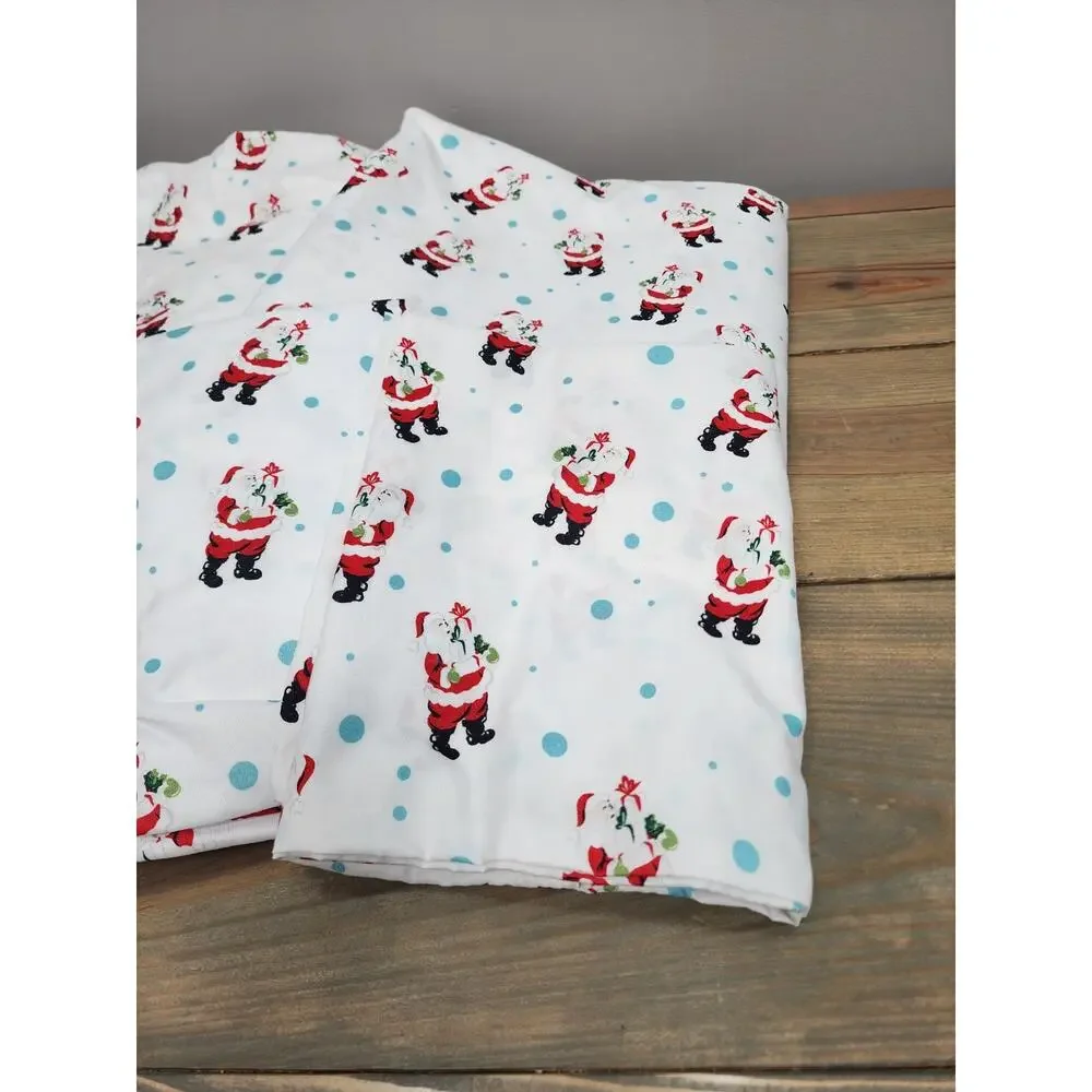 Joyland Santa White Christmas Sheets Full Size 4 Piece Set